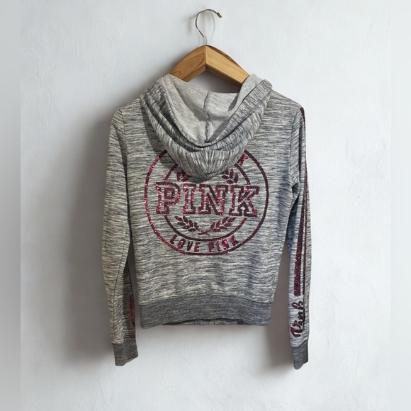 Victoria’a Secret PINK Marled Gray Hoodie Pink Sequins XS - Picture 3 of 10
